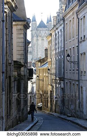 Stock Photo - "Narrow street, Poitiers, Vienne, Poitou-Charentes, France, Europe". Fotosearch