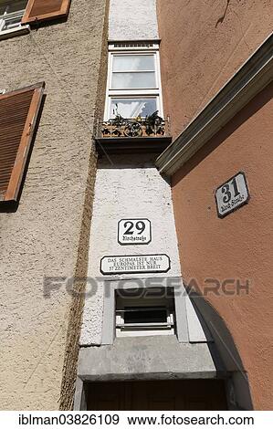 "Narrowest house in Europe, width 57cm, historic centre of Bregenz, Vorarlberg, Austria, Europe" View Large Photo Image Stock Photo - "Narrowest house in Europe, width 57cm, historic centre of Bregenz, Vorarlberg, Austria, Europe". Fotosearch
