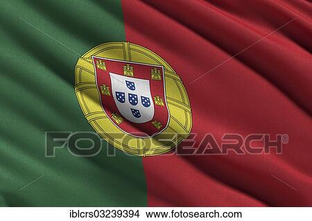 Picture - National flag of Portugal waving in the wind. Fotosearch