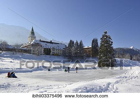 "Natural ice rink in front of Schloss Elmau Castle Hotel, Krun, Upper Bavaria, Bavaria, Germany, Europe" View Large Photo Image Stock Photograph - "Natural ice rink in front of Schloss Elmau Castle Hotel, Krun, Upper Bavaria, Bavaria, Germany, Europe". Fotosearch