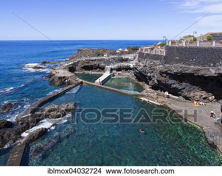 Picture - "Natural swimming pool near La Fajana, Barlovento, La Palma, Canary Islands, Spain, Europe". Fotosearch