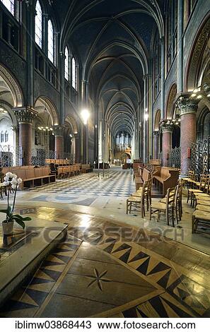 Stock Image - "Nave, abbey church, Eglise Saint-Germain-des-Pres, Paris, Ile-de-France, France, Europe". Fotosearch