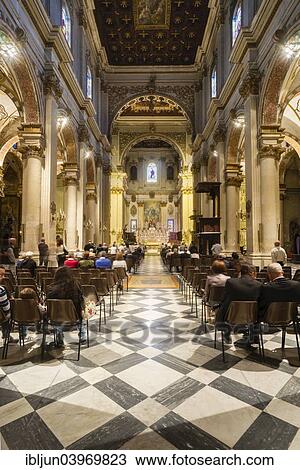 Stock Image - "Nave, crossing, choir, Cathedral of Santa Maria dell? ÇÖAssunta, Leccese Baroque, Lecce, Apulia, Italy, Europe". Fotosearch
