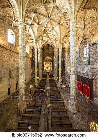 Stock Image - "Nave, Mosteiro dos Jeronimos, Jeronimos Monastery, UNESCO World Cultural Heritage Site, Belem, Lisbon, Lisbon District, Portugal, Europe". Fotosearch
