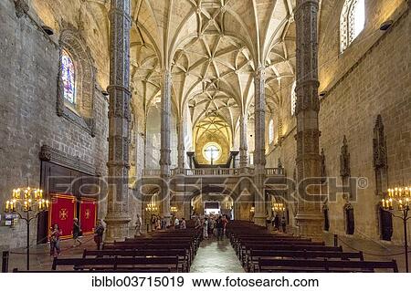 Stock Photo - "Nave, Mosteiro dos Jeronimos, Jeronimos Monastery, UNESCO World Cultural Heritage Site, Belem, Lisbon, Lisbon District, Portugal, Europe". Fotosearch