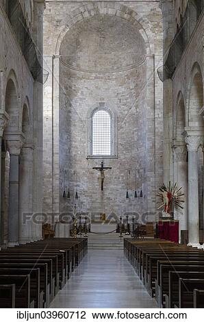 "Nave of the upper church with transept and apse, Romanesque-style Norman Church, cathedral by the sea, Trani Cathedral, Cattedrale di San Nicola Pellegrino, 11th century, Trani, Bari Province, Apulia, Italy, Europe" View Large Photo Image Stock Image - "Nave of the upper church with transept and apse, Romanesque-style Norman Church, cathedral by the sea, Trani Cathedral, Cattedrale di San Nicola Pellegrino, 11th century, Trani, Bari Province, Apulia, Italy, Europe". Fotosearch