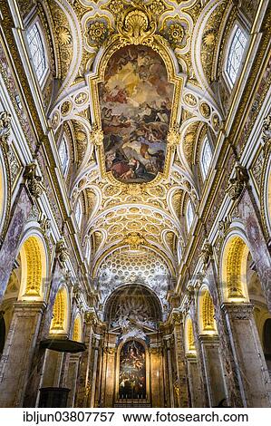 Stock Photo - "Nave with a ceiling fresco, Church of San Luigi dei Francesi or Church of Saint Louis of the French, Rome, Lazio, Italy, Europe". Fotosearch