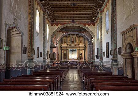 Picture - "Nave with the main altar, Mission San Luis Rey de Francia, Oceanside, California, USA". Fotosearch