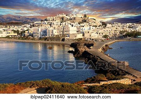 Naxos town at sunset, Cyclades Islands, Greece, Europe View Large Photo Image Stock Image - Naxos town at sunset, Cyclades Islands, Greece, Europe. Fotosearch