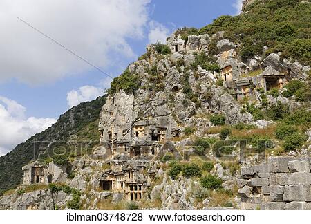 Stock Photo - "Necropolis or city of the dead, ancient Lycian rock tombs, Myra, Demre, Lycia, Province of Antalya, Turkey, Asia". Fotosearch