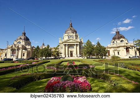 Stock Image - "Neo-baroque Szechenyi Baths, the largest medicinal thermal baths in Europe, City Park, Budapest, Hungary, Europe". Fotosearch