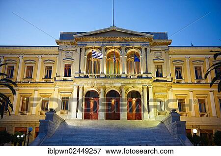 "Neo-classic City Hall of Ermoupolis, Miaoulis Square, Syros, Cyclades, Greece, Europe" View Large Photo Image Stock Photo - "Neo-classic City Hall of Ermoupolis, Miaoulis Square, Syros, Cyclades, Greece, Europe". Fotosearch