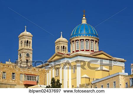 Stock Photo - "Neo-classic Greek Orthodox church of Saint Nicholas, Ermoupolis, Syros, Cyclades Islands, Greece, Europe". Fotosearch