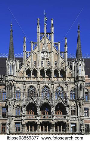 "Neo-Gothic south facade of the New Town Hall, Marienplatz square, Munich, Upper Bavaria, Bavaria, Germany, Europe" View Large Photo Image Stock Photo - "Neo-Gothic south facade of the New Town Hall, Marienplatz square, Munich, Upper Bavaria, Bavaria, Germany, Europe". Fotosearch