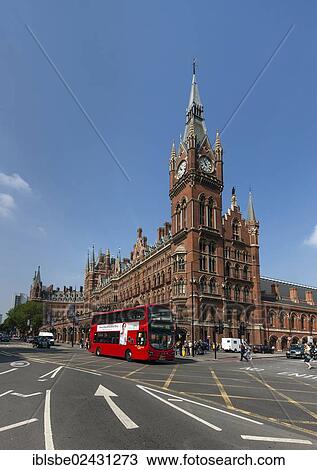 Stock Image - "Neo-Gothic St Pancras station with clock tower, King's Cross, London, England, United Kingdom, Europe". Fotosearch