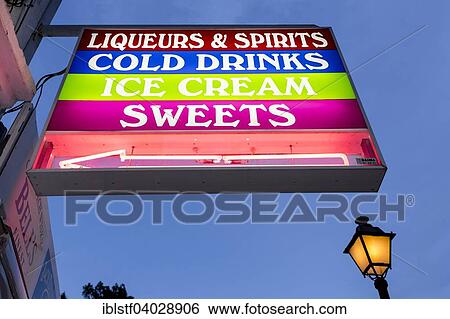 "Neon sign for ice cream, sweets and drinks, Cala d'Or, Majorca, Balearic Islands, Spain, Europe" View Large Photo Image Stock Photograph - "Neon sign for ice cream, sweets and drinks, Cala d'Or, Majorca, Balearic Islands, Spain, Europe". Fotosearch