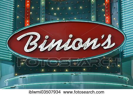 Picture - "Neon signage of Binion's Horseshoe Gambling Hotel and Casino, Fremont Street Experience in old Vegas, downtown, Las Vegas, Nevada, United States, North America". Fotosearch
