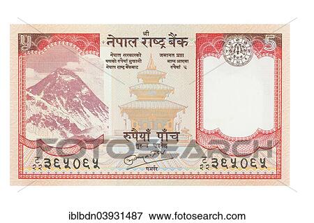 Nepalese five rupee banknote View Large Photo Image Stock Photo - Nepalese five rupee banknote. Fotosearch