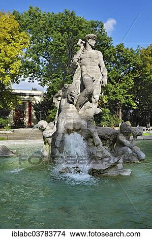 Picture - "Neptunbrunnen fountain, 1937, by Joseph Wackerle and Oswald Bieber, Munich, Upper Bavaria, Bavaria, Germany, Europe". Fotosearch