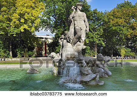 Stock Photography - "Neptunbrunnen fountain, 1937, by Joseph Wackerle and Oswald Bieber, Munich, Upper Bavaria, Bavaria, Germany, Europe". Fotosearch