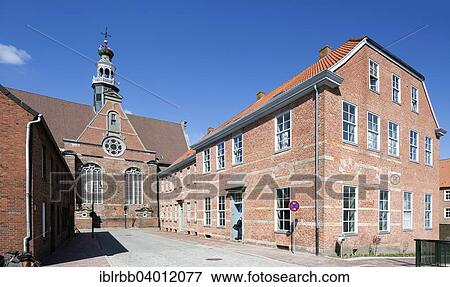Stock Photo - "Neue Kirche church and former Kurbrandenburgische Kaserne barracks, Emden, East Frisia, Lower Saxony, Germany, Europe". Fotosearch