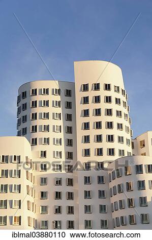 Stock Image - "Neuer Zollhof, Gehry Buildings, Media Harbour, Dusseldorf, North Rhine-Westphalia, Germany, Europe". Fotosearch