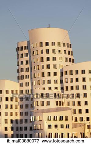 Stock Photo - "Neuer Zollhof, Gehry Buildings, Media Harbour, Dusseldorf, North Rhine-Westphalia, Germany, Europe". Fotosearch