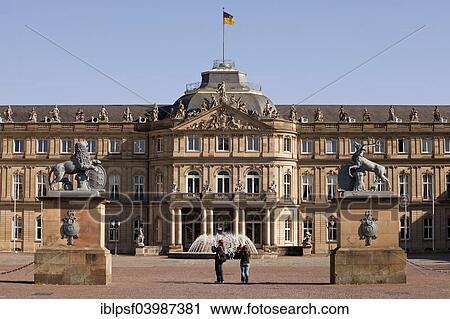 Stock Image - "Neues Schloss or New Palace, Stuttgart, Baden-Wurttemberg, Germany, Europe". Fotosearch