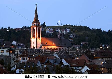 "Neustaedter Muenster, St James' Minster, or Parish Church of St. James, Late Gothic, at dusk, Neustadt, Titisee-Neustadt, Black Forest, Baden-Wurttemberg, Germany, Europe" View Large Photo Image Stock Photo - "Neustaedter Muenster, St James' Minster, or Parish Church of St. James, Late Gothic, at dusk, Neustadt, Titisee-Neustadt, Black Forest, Baden-Wurttemberg, Germany, Europe". Fotosearch