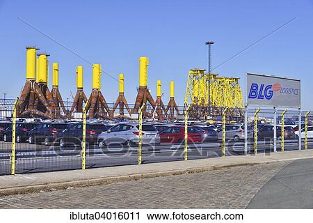 "New cars, components for offshore wind turbines in the back, port, Bremerhaven, Bremen, Germany, Europe" View Large Photo Image Stock Image - "New cars, components for offshore wind turbines in the back, port, Bremerhaven, Bremen, Germany, Europe". Fotosearch