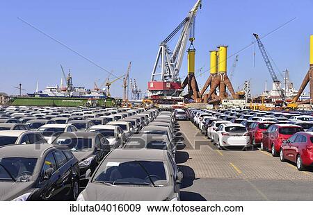 "New cars, components for offshore wind turbines in the back, port, Bremerhaven, Bremen, Germany, Europe" View Large Photo Image Stock Photo - "New cars, components for offshore wind turbines in the back, port, Bremerhaven, Bremen, Germany, Europe". Fotosearch