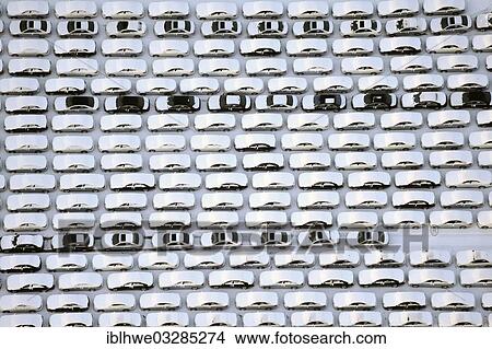 Picture - "New cars waiting for transport, car park, Kleiner Grasbrook, Hamburger Hafen, Hamburg, Hamburg, Germany, Europe". Fotosearch