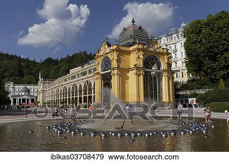 "New Colonnade, Nova kolonada, and Singing Fountain, Marianske Lazne, Karlovy Vary Region, Bohemia, Czech Republic, Europe" View Large Photo Image Stock Photo - "New Colonnade, Nova kolonada, and Singing Fountain, Marianske Lazne, Karlovy Vary Region, Bohemia, Czech Republic, Europe". Fotosearch