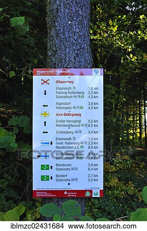 "New hiking sign since 2012 in Franconian Switzerland, Enzenreuth, Middle Franconia, Bavaria, Germany, Europe" View Large Photo Image Picture - "New hiking sign since 2012 in Franconian Switzerland, Enzenreuth, Middle Franconia, Bavaria, Germany, Europe". Fotosearch
