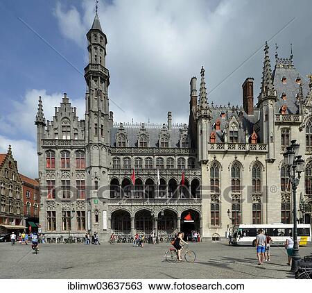 Stock Image - "New Historium in the Provincial Government Palace, Provinciaal Hof district court, Grote Markt, market square, historic centre, UNESCO World Heritage Site, Bruges, Flemish Region, Belgium, Europe". Fotosearch