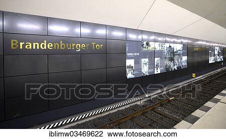 Stock Image - "New station of Brandenburger Tor on the U-bahn subway line 55, BVG, Berliner Verkehrsbetriebe of Berlin Transport Company, Berlin, Berlin, Germany, Europe". Fotosearch