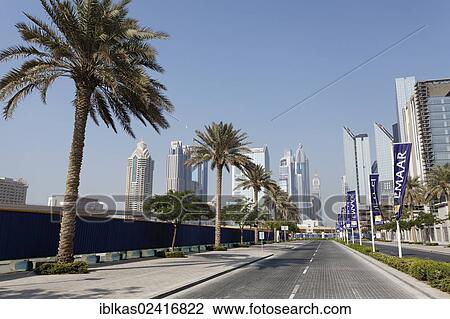 Stock Image - Newly laid road with no traffic, Emaar Square, Dubai, United Arab Emirates, Middle East, Asia. Fotosearch