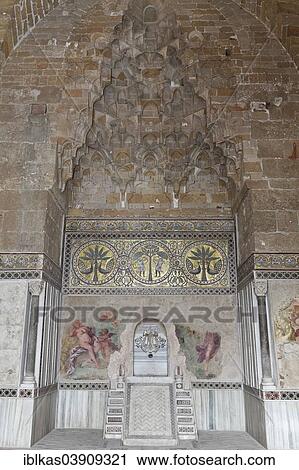 Stock Image - "Niche with muqarnas and mosaics in the audience hall, Norman castle of La Zisa, Zisa Castle, Palermo, Sicily, Italy, Europe". Fotosearch