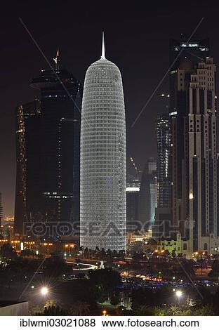 "Night scene, skyline of Doha with Al Bidda Tower, World Trade Center, Palm Tower 1 and 2, Burj Qatar Tower with silver illumination, Doha Corniche, Doha, Doha, Qatar, Asia" View Large Photo Image Stock Photo - "Night scene, skyline of Doha with Al Bidda Tower, World Trade Center, Palm Tower 1 and 2, Burj Qatar Tower with silver illumination, Doha Corniche, Doha, Doha, Qatar, Asia". Fotosearch