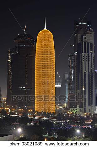 "Night scene, skyline of Doha with Al Bidda Tower, World Trade Center, Palm Tower 1 and 2, Burj Qatar Tower with golden illumination, Doha Corniche, Doha, Doha, Qatar, Asia" View Large Photo Image Stock Photo - "Night scene, skyline of Doha with Al Bidda Tower, World Trade Center, Palm Tower 1 and 2, Burj Qatar Tower with golden illumination, Doha Corniche, Doha, Doha, Qatar, Asia". Fotosearch