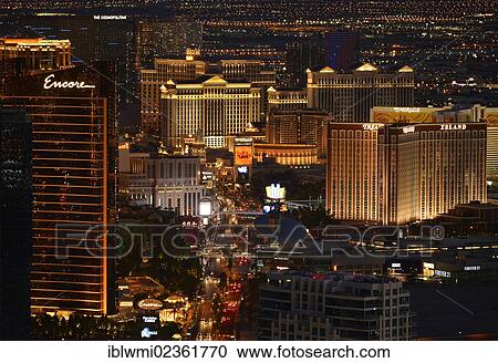 Stock Image - "Night scene, The Strip, Bellagio luxury hotel, The Cosmopolitan, The Mirage, Caesars Palace, Treasure Island, The Venetian, Encore, Las Vegas, Nevada, United States of America, USA". Fotosearch
