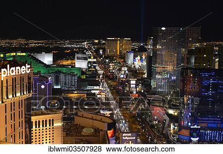 Stock Photo - "Night scene, The Strip, MGM Grand luxury hotel, Planet Hollywood, The Cosmopolitan, New York New York, Mandalay Bay, Excalibur, Las Vegas, Nevada, United States, North America". Fotosearch
