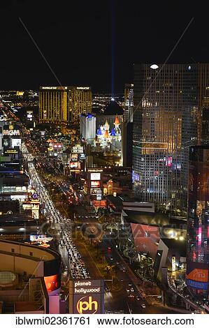 Stock Image - "Night scene, The Strip, The Cosmopolitan luxury hotel, Planet Hollywood, New York New York, Mandalay Bay, Excalibur, Las Vegas, Nevada, United States of America, USA". Fotosearch