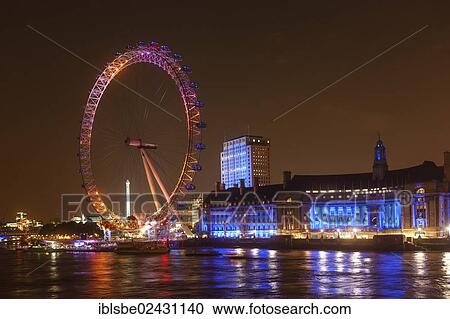 "Night shot, The London Eye in orange light, County Hall in blue light, River Thames, London, England, United Kingdom, Europe" View Large Photo Image Stock Image - "Night shot, The London Eye in orange light, County Hall in blue light, River Thames, London, England, United Kingdom, Europe". Fotosearch