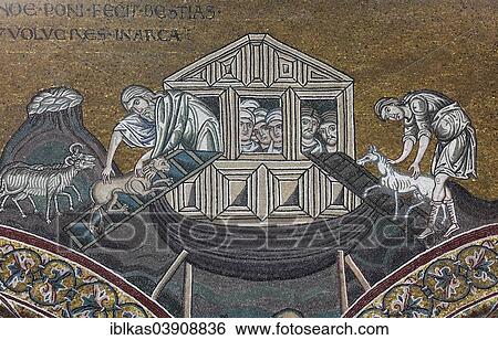 "Noah's Ark is loaded with animals, Biblical scene, Byzantine gold ground mosaics, Cathedral of Santa Maria Nuova, Monreale Cathedral, Monreale, Province of Palermo, Sicily, Italy, Europe" View Large Photo Image Stock Photograph - "Noah's Ark is loaded with animals, Biblical scene, Byzantine gold ground mosaics, Cathedral of Santa Maria Nuova, Monreale Cathedral, Monreale, Province of Palermo, Sicily, Italy, Europe". Fotosearch