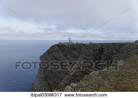 Stock Photo - "North Cape platform with a globe, Barents Sea, Nordkapp, Norway, Europe". Fotosearch