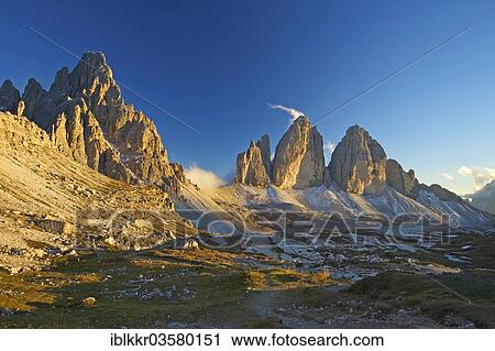 Stock Image - "North face of the Three Peaks, Sextner Dolomiten, South Tyrol province, Trentino-Alto Adige, Italy, Europe". Fotosearch