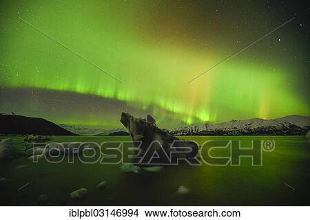 Picture - "Northern lights, Aurora Borealis, College Fijord, Prince Willam Sound, Anchorage, Alaska, United States, North America". Fotosearch