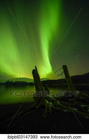 Stock Image - "Northern lights, Aurora Borealis, College Fjord, Prince William Sound, Alaska, Anchorage, Alaska, United States, North America". Fotosearch