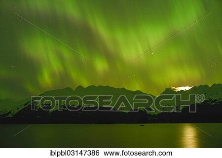 Stock Photograph - "Northern lights, Aurora Borealis, College Fjord, Prince William Sound, Alaska, Anchorage, Alaska, United States, North America". Fotosearch